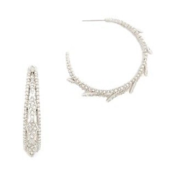 ALEXIS BITTAR • NEW Edgy Crystal Encrusted Spiked Lattice Silver Hoop Earrings - Picture 4 of 12